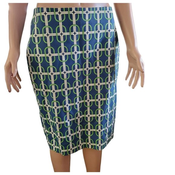 Talbots Sz 4 Blue Green Pencil Links Skirt Career Wedding Church Workwear - Picture 1 of 9